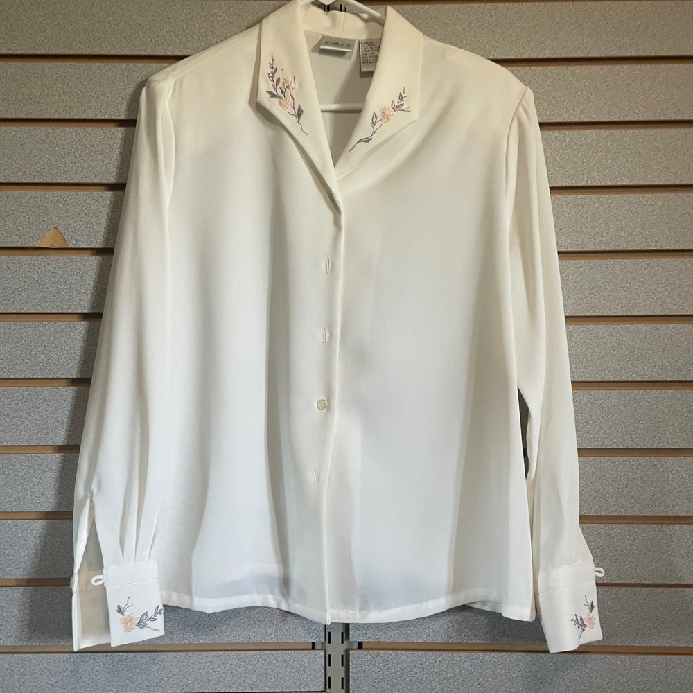 Koret Embroidered Blouse Button Down Long Sleeve Career Top Size 10